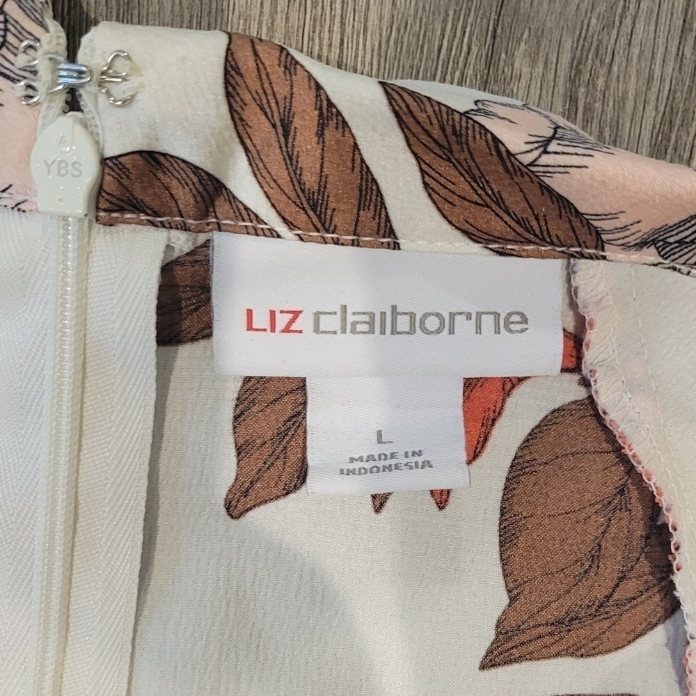 Liz Claiborne Women's Blouse, Size L, White/Orange/Yellow Floral - Picture 5 of 6